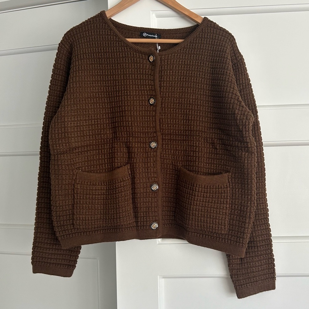 NWT Pretty Garden Brown Knit Sweater Cardigan Button Closure with Pockets
